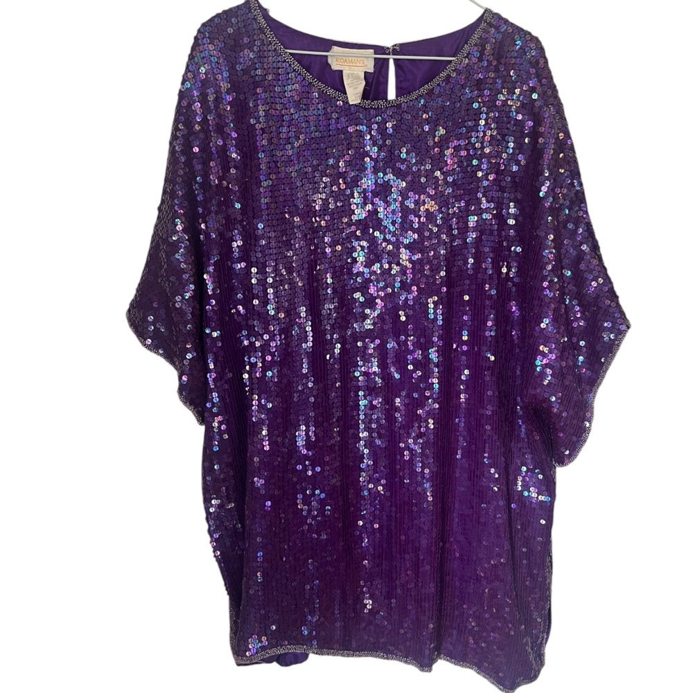 Roaman's Iridescent Purple Sequin Tunic Top